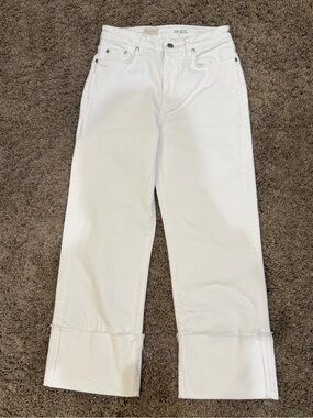 Pilcro White Cropped Straight-Leg Jeans with Cuffed Hem